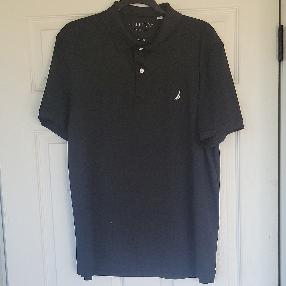 Nautica Men's Black Polo with White Sail Logo